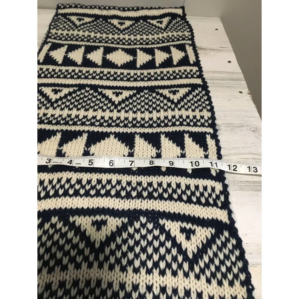 Navy cream geometric patterned infinity scarf